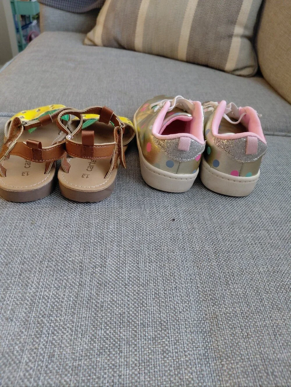 Carter's Girls Pineapple Yellow Sandals & Metallic Polka Dot Sneakers Sz 13